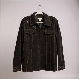 Coldwater Creek Brown Suede‎ Beaded Embroidered Western Style Jacket Women's 2X